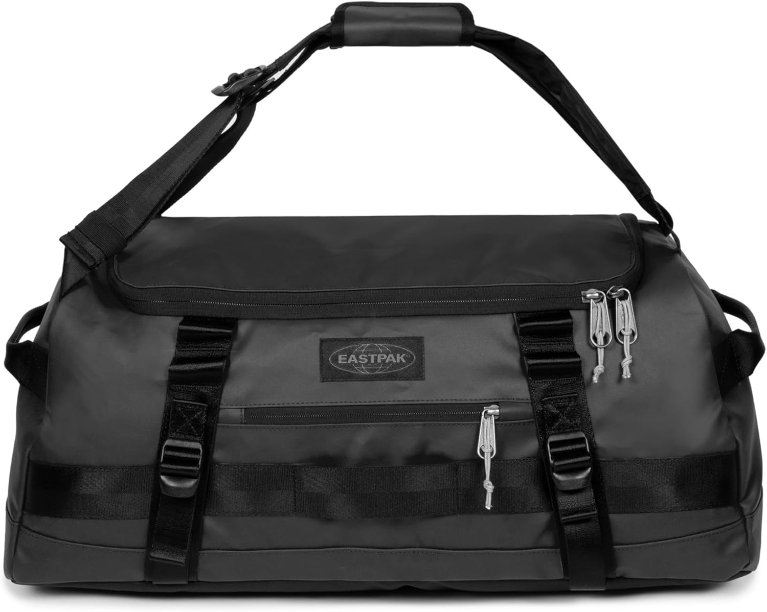 Eastpak Duffel Pack M – 70L Convertible Duffel Bag with Backpack Straps, Weatherproof Design, Multiple Compartments & Gear Loops, Tarp Black