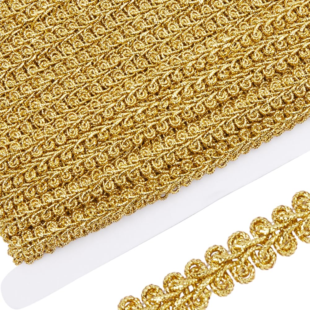 GORGECRAFT 16 Meters Metallic Lace Trim Embroidered Braided Centipede Edge Ribbon Applique Gimp Woven Edging Trimmings for Sewing Christmas Halloween Home Wedding Decoration DIY Crafts Dark Goldenrod — image 1