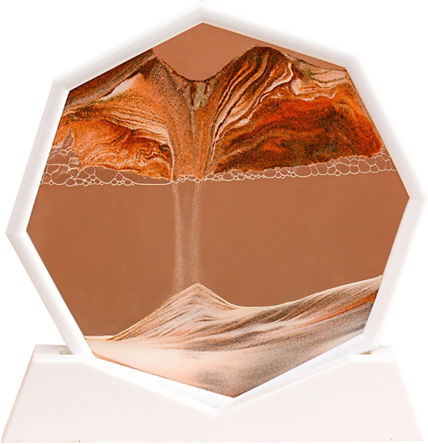 Meiiron White Frame 3D Deep Sea Sandscape in Motion Display Flowing Sand Octagon Glass Photo Hourglass, 10inch Moving Sand Art Picture (Color : Blue)