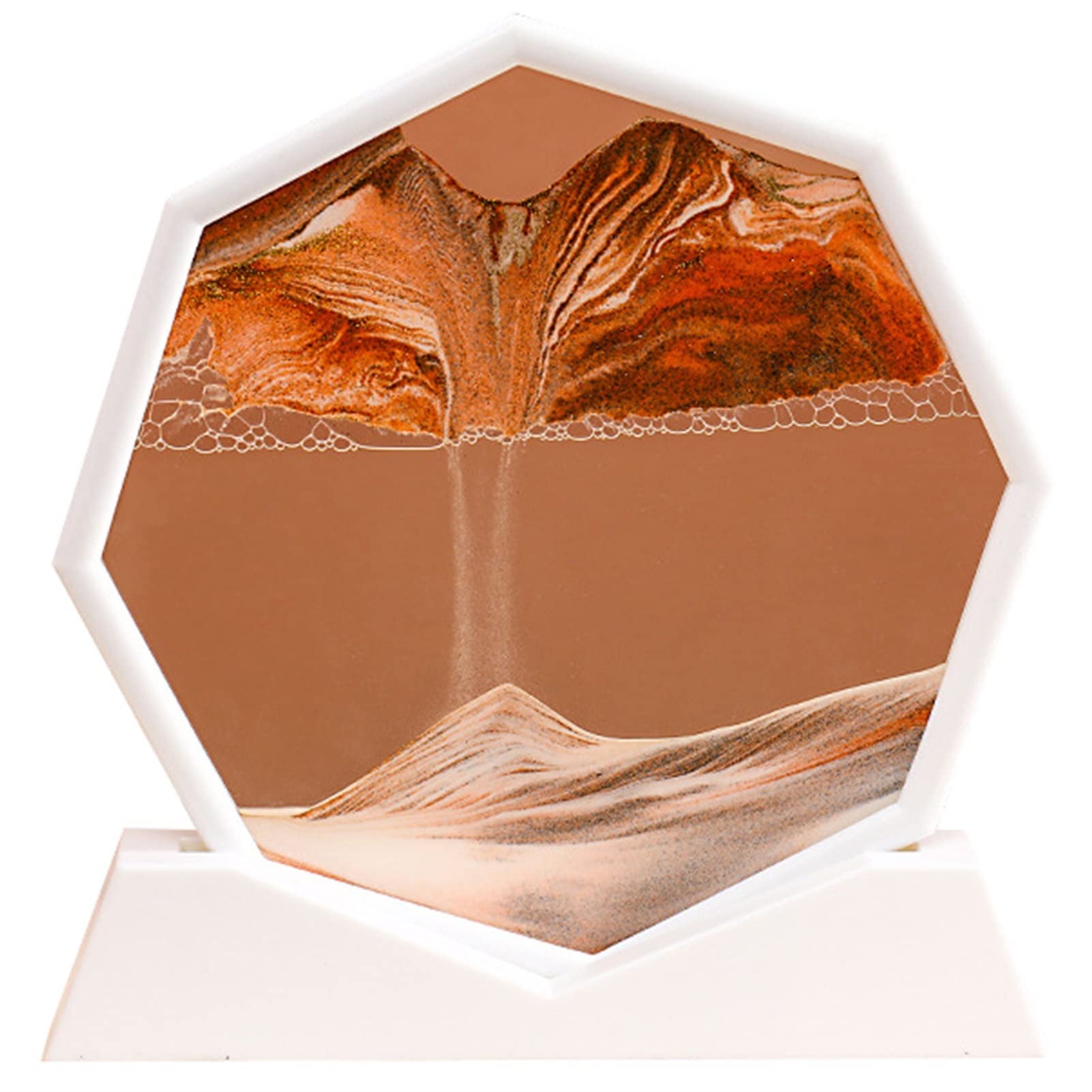 Meiiron White Frame 3D Deep Sea Sandscape in Motion Display Flowing Sand Octagon Glass Photo Hourglass, 10inch Moving Sand Art Picture (Color : Yellow)