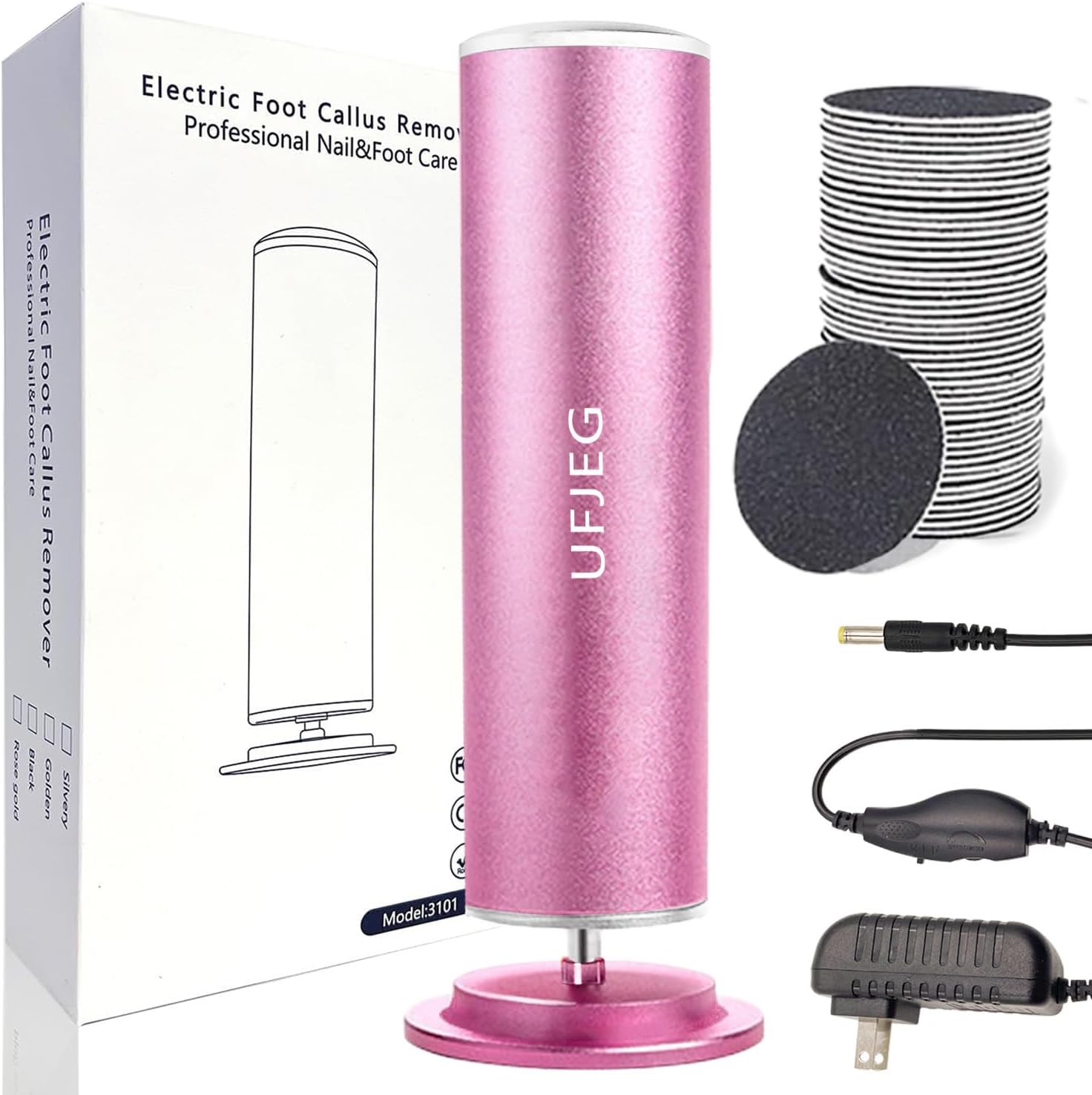 Electric Callus Remover for Feet - Electric Foot File Adjustable Speed with 60 Pcs Replacement Sandpaper, Professional Pedicure Tool, Dead Skin Removal for feet, calluses Remover (Rose Pink)