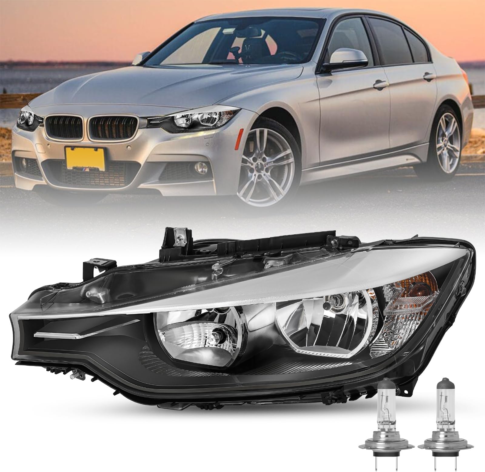 JSBOYAT Halogen Headlight Compatible With 2012 2013 2014 2015 BMW 3-SERIES F30 320i 328i 335i xDrive Factory Halogen Headlamp Left Driver Side BM2503169, BM2502169