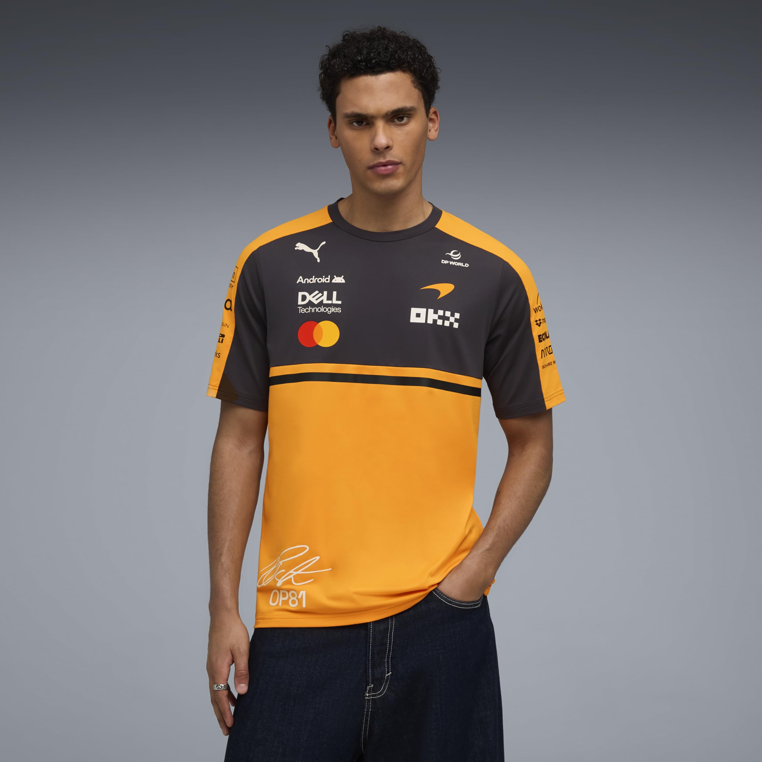 PUMA McLaren F1 2026 Herren Oscar Piastri Fahrer T-Shirt - Orange | Alle neuesten McLaren Formel-1-Team- und Partnerlogos, Kurzärmel mit Rundhalskragen, Offizielle lizenzierte Replica-Sammlung