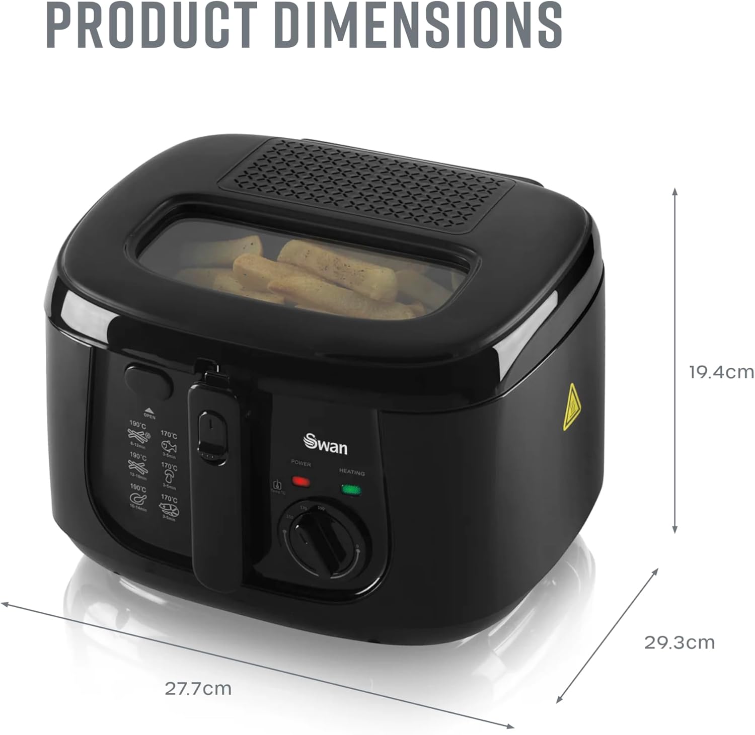 (Black) – Swan Products Square Fryer, 2.5 litre, Black