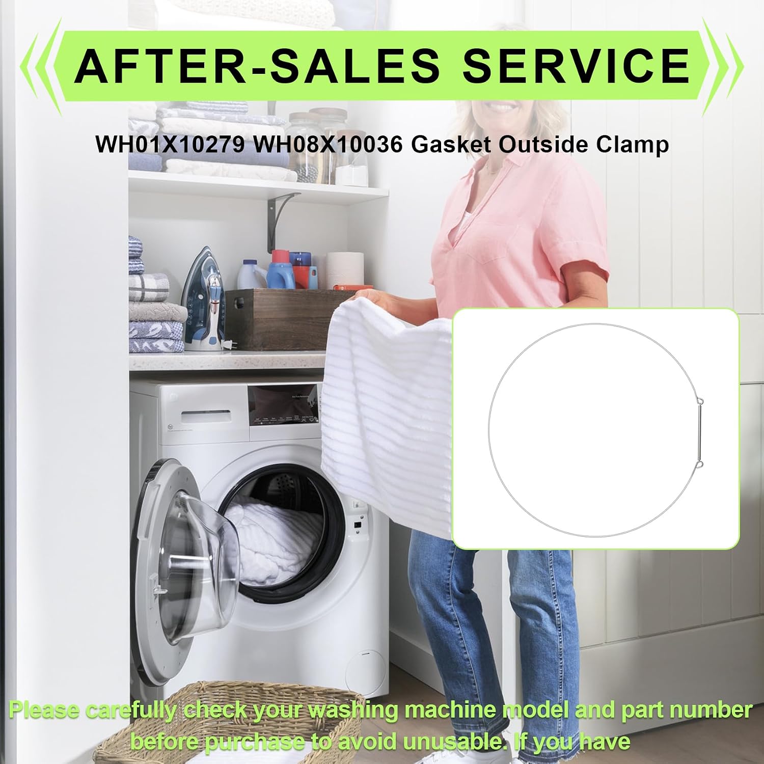WH01X10279 Washer Door Gasket Retaining Ring Fits for GE Front Load Washer | AP3883931, 1168582, AH1016305, EA1016305 and PS1016305 Gasket Outside Clamp Fits for WH08X10036 Washer Door Boot Seal Gasket
