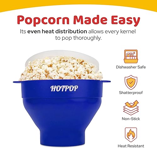 Miniatura 69 de El Hotpop Original - Palomitero para microondas, Popcorn, contenedor de silicona para hacer de palomitas de maíz, cuenco plegable sin BPA y apto