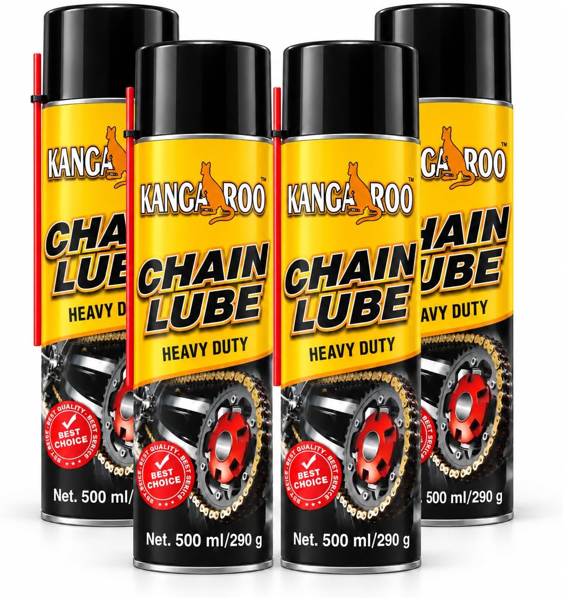 Kangaroo Chain Lube Pack of 4 | 500ml Each Premium Heavy Duty Motorcycle & Bike Chain Lubricant | Long-Lasting Friction Protection with Rust & Corrosion Defense