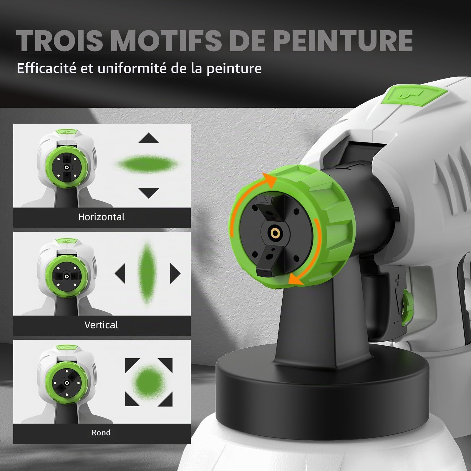Huepar Tools Pistolet a Peinture,800W HVLP 4 Buses en cuivre et 3 Motifs,1300 ML Récipient Détachable,Trafic Réglable 1200ml/min,Trois Tailles Buse,Facile à Pulvériser et Propre-SG800 HT-SG800EU Gris