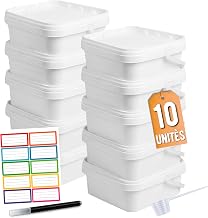Üka • 10 White Polypropylene Buckets 2.5 L - 20 x 20 x 11 cm. Hard Plastic Storage with Lid. Airtight Food Containers. Empty Buckets with Handle, Stackable and BPA Free.