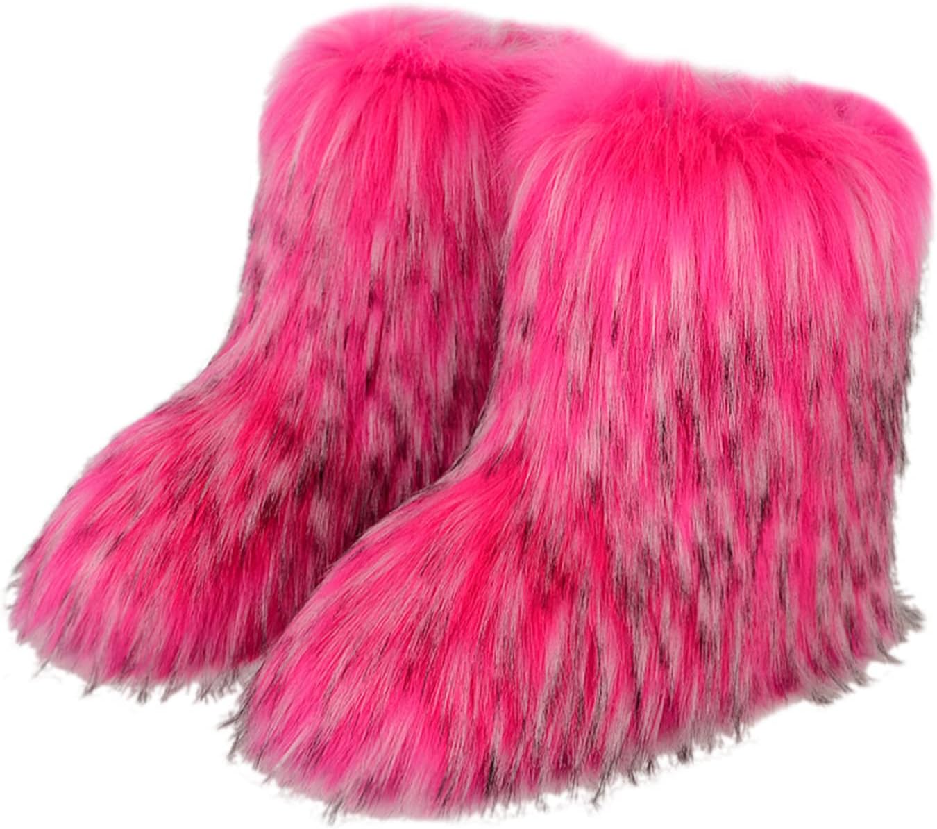 FUNCOS Women's Faux Fur Boots Warm Fuzzy Fluffy Winter Halloween Party Costume Shoes