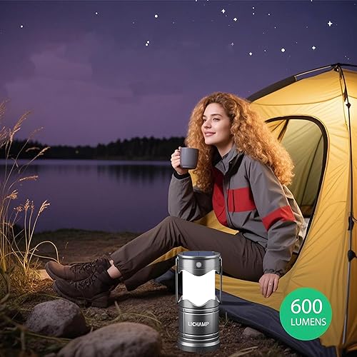 Miniatura 8 de Lichamp Paquete de 2 linternas solares para campamento, linternas LED recargables por USB, lámparas de linterna desplegable con tres modos de