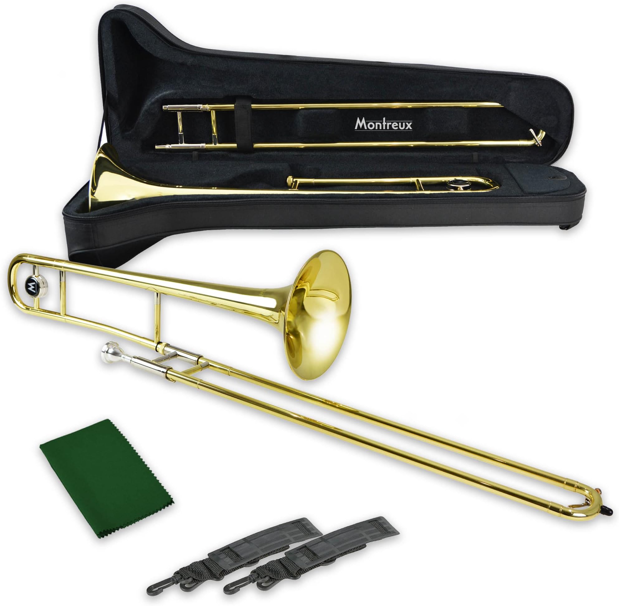Montreux Student Bb Trombone for Beginners with Lightweight Protective Carry Case, 12C Mouthpiece - Lacquer Brass, 8 inch / 20 cm Bell, B Flat