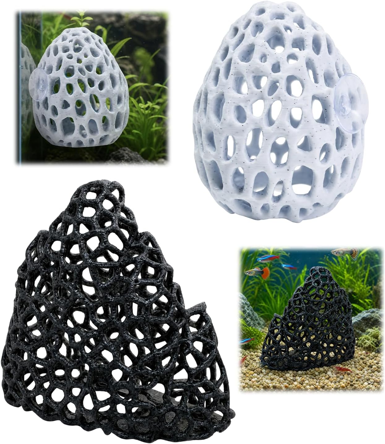 2PCS Shrimp Cave with Suction Cup, Plastic Coral Rock Shrimp Hides for Aquarium, Betta Hideout Tank Accessories for Fish Tank Decor, Hiding & Resting