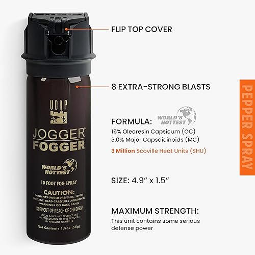 Miniatura 2 de UDAP Pepper Power Jogger Fogger Hot OC Compact Self Defense Pepper Spray with Holster for Women, Men, and Runners, Powerful Blast Pattern