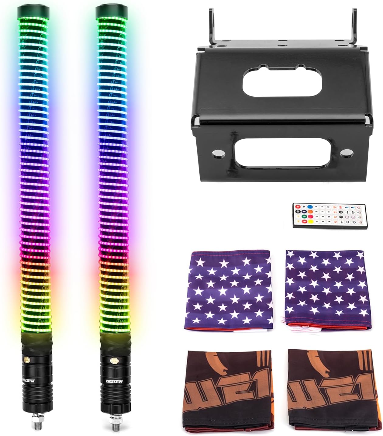 WeiSen Winch Mount Bracket & 2PCS 3FT Fat COB Whip Light Compatible with Honda Rancher Foreman Rubicon TRX420 500 520 2014-2025