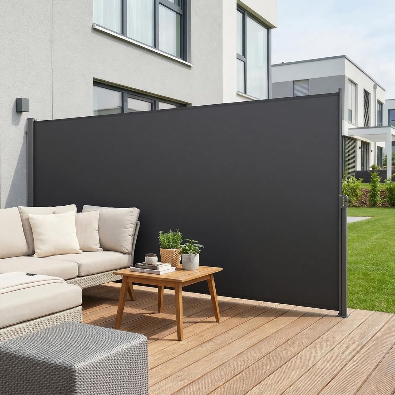 VEVOR Retractable Side Awning, 73" x 165" Patio Retractable Side Screen with 180 g/m² Polyester Fabric, Waterproof Sunshade Outdoor Privacy Screen Room Divider for Garden, Balcony, Pools, Deck, Gray