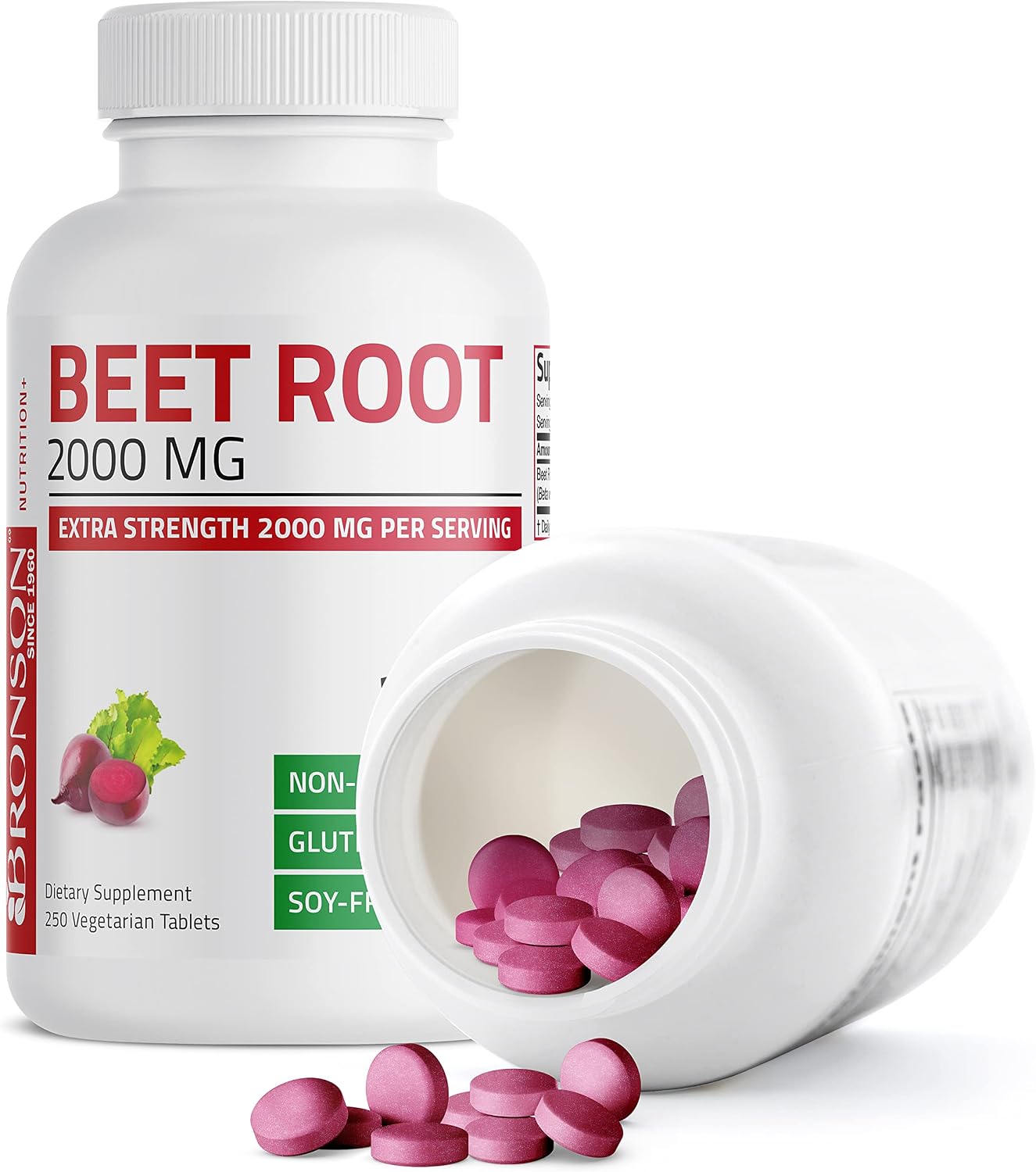 Bronson Beet Root 2000mg Extra Strength 2000mg Per Serving Non-GMO, Cardiovascular Support 250 Vegetarian Tablets