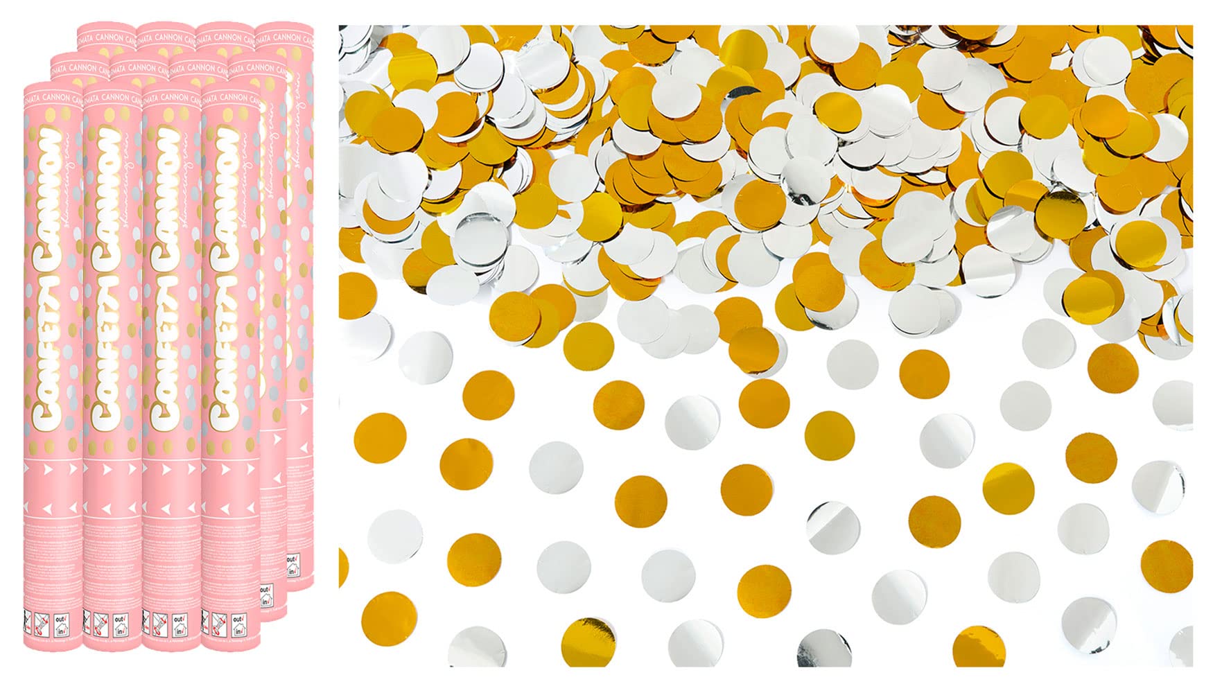 Confetti cannon circles 40 cm set of 12 confetti cannon party popper birthday double sided silver gold