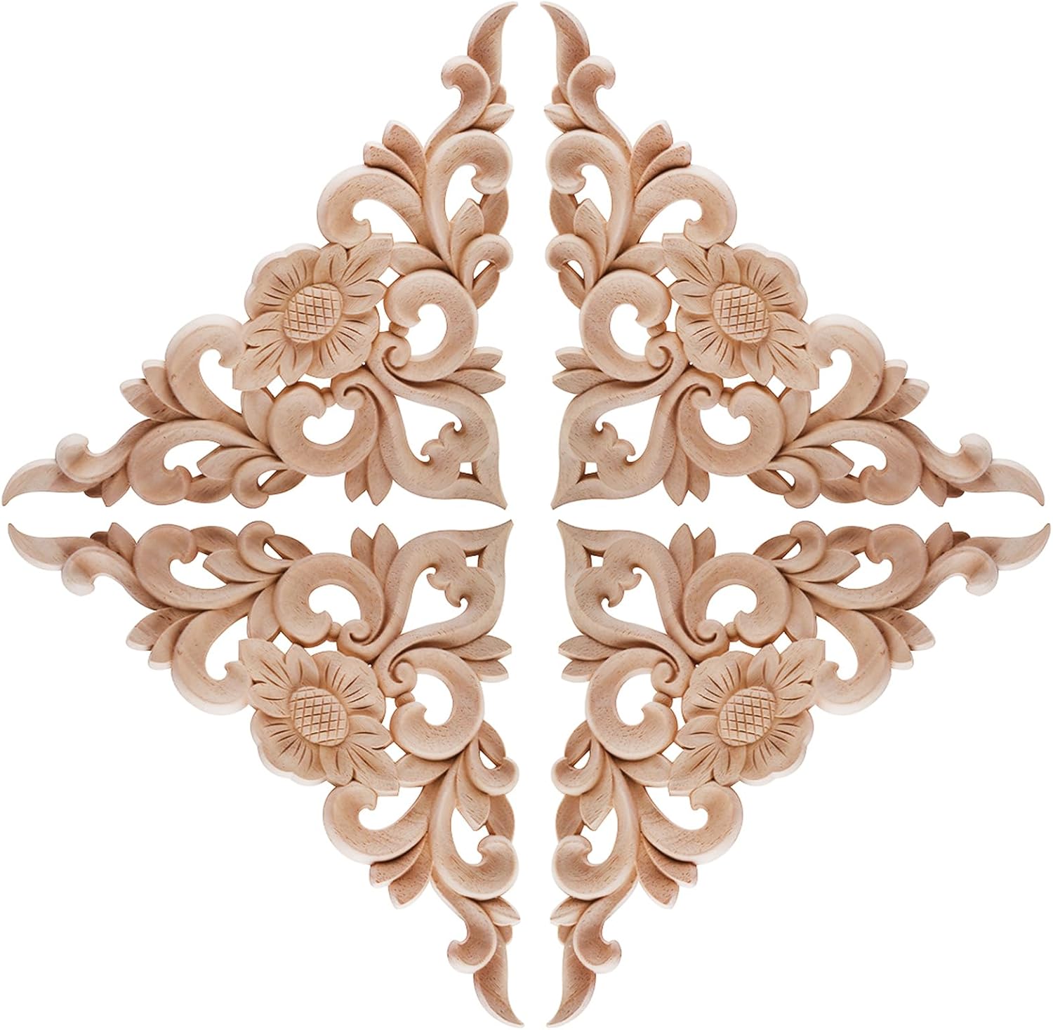 4PCS Triangle Wood Carving Decal Unpainted Wood Products Only for DIY Wood Carving Furniture Only for Wall Beds, Doors, Wardrobes, Cabinets, Furniture Decoration (08,20x20cm/7.87x7.87inch)