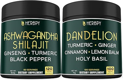 Paquete de Ashwagandha Shilajit de 5 pulgadas y suplemento de diente de león 6 en 1 - Apoya la salud del corazón, la salud de la digestión y el