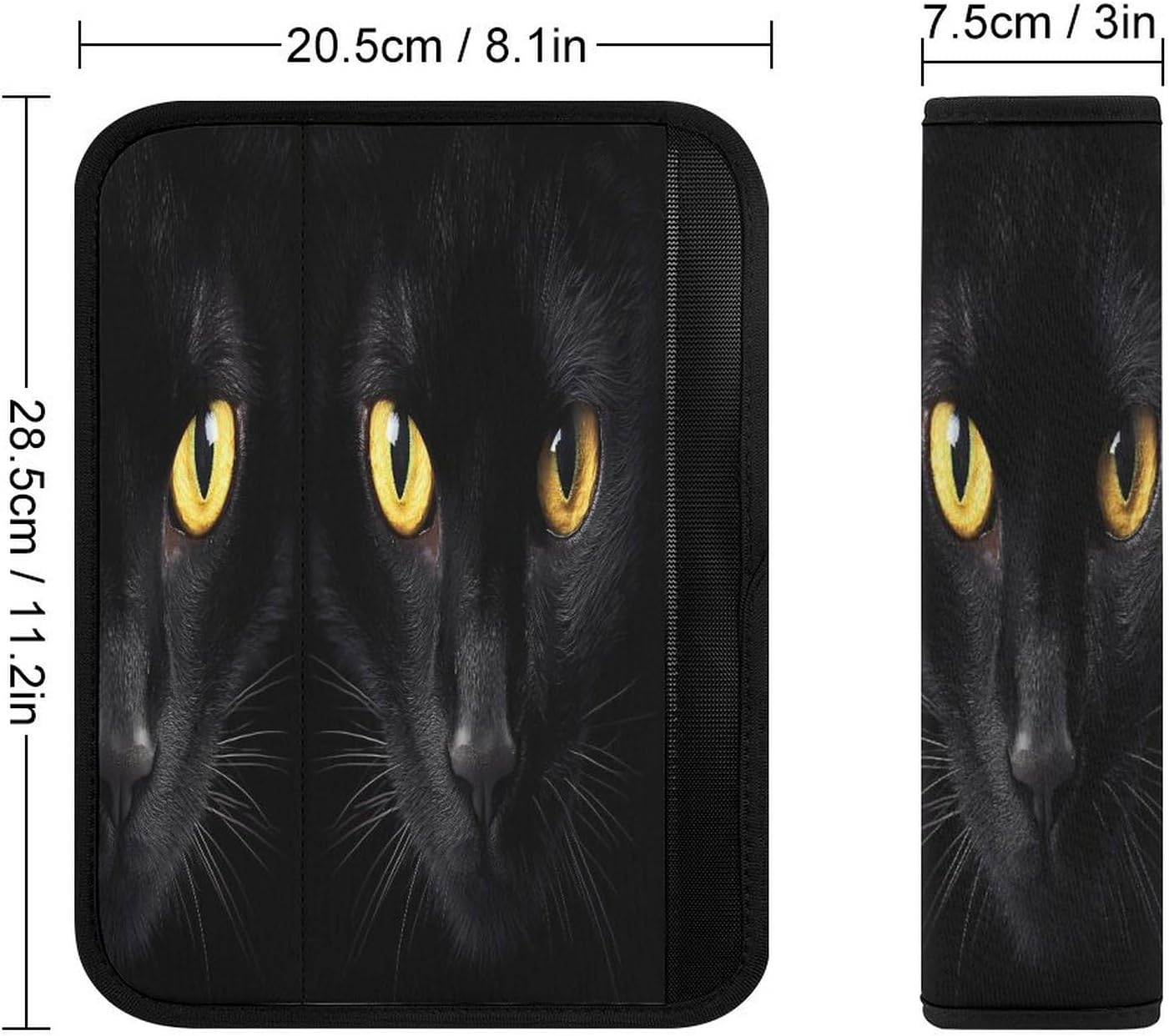 Black Cat Yellow Eyes Car Seat Strap Covers Soft Seat Strap Shoulder Pads Seatbelt Covers for All Car Seats 2PCS