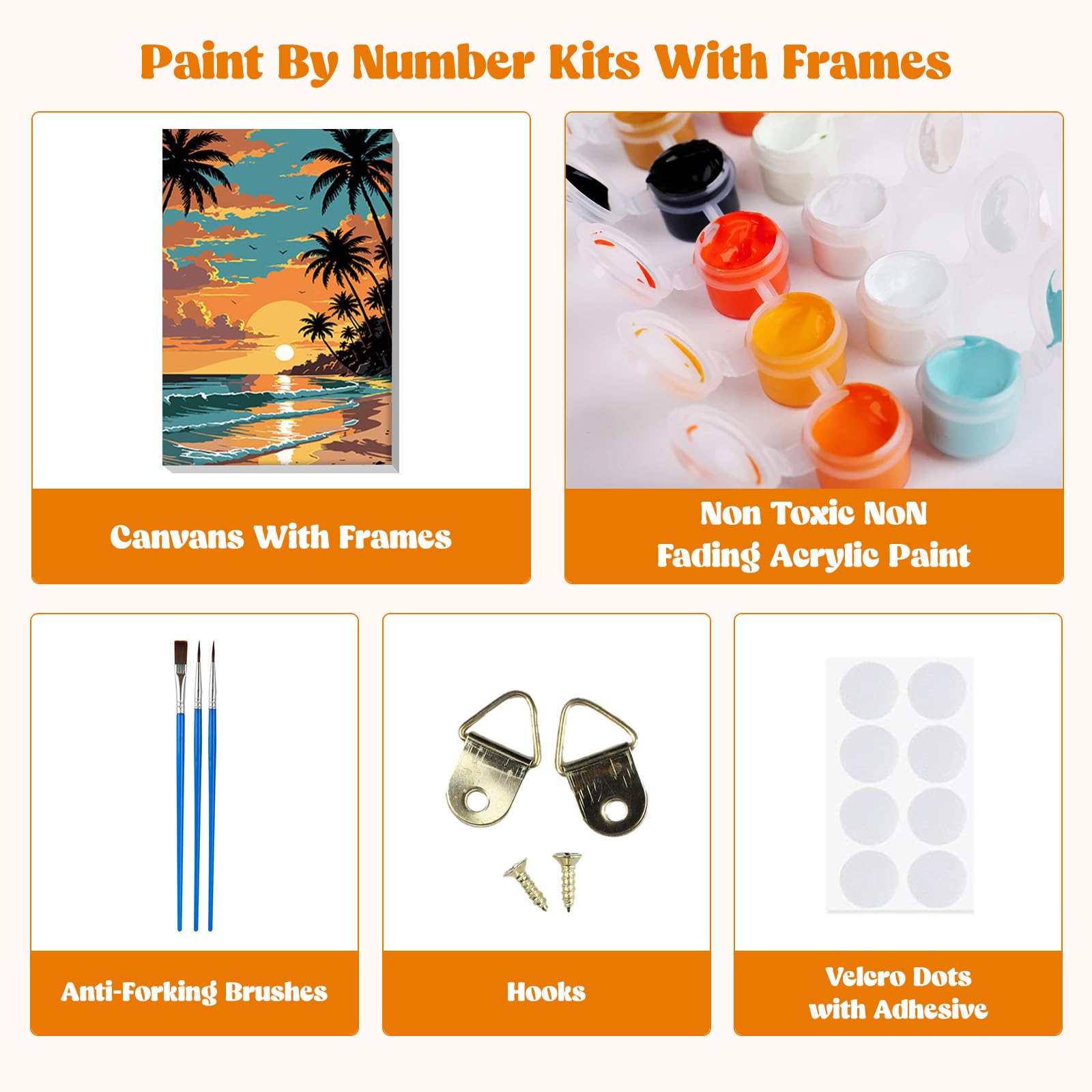 RICUVED Spiaggia Kit di Pittura con i Numeri 20x30 cm per Adulti e Bambini – Paesaggio Set Completo con Cornice in Legno, Pennelli, Pittura ad Olio e Magneti per Decorare e Regalare