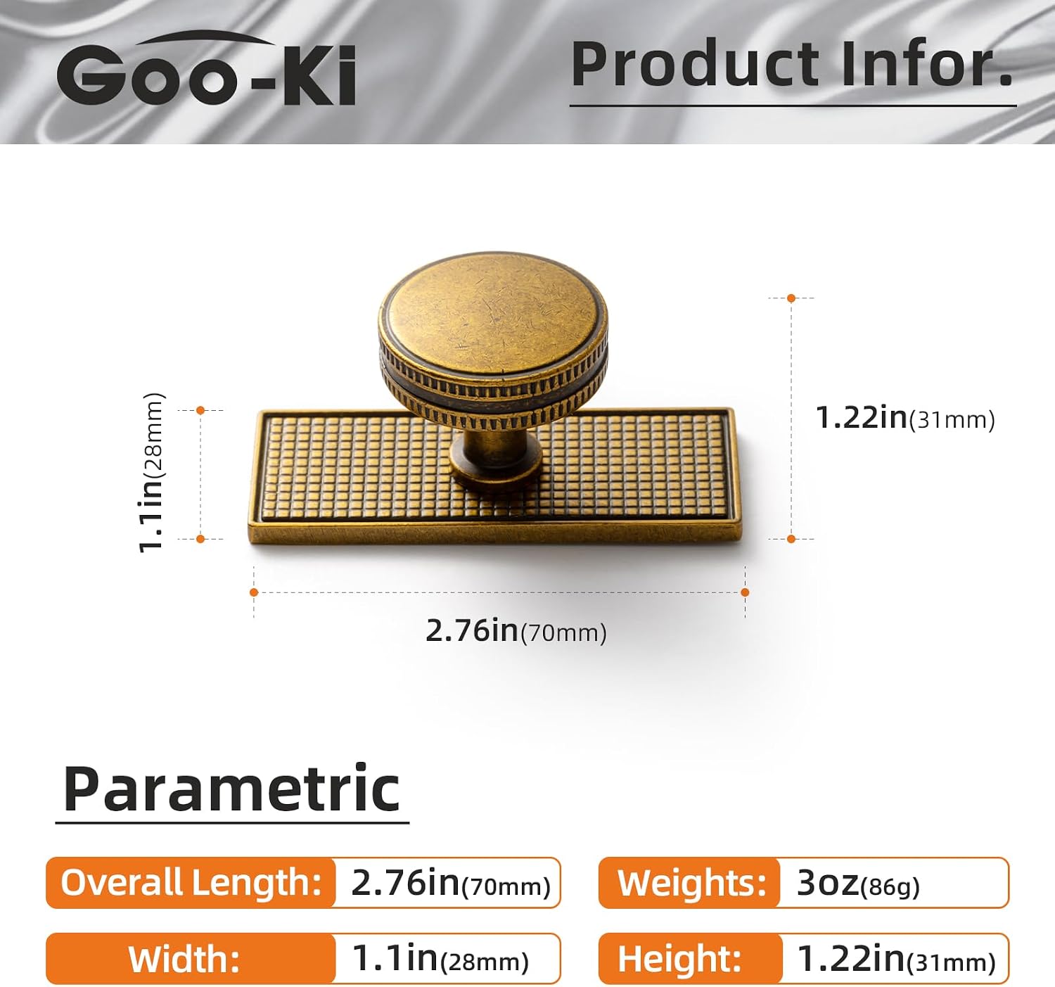 Goo-Ki Antique Brass Cabinet Knobs with Backplate Zinc Alloy Kitchen Cabinet Hardware - 6 Pack Vintage Brass Drawer Knobs Single Hole/Screw Bar Cabinet Pulls with Spacer