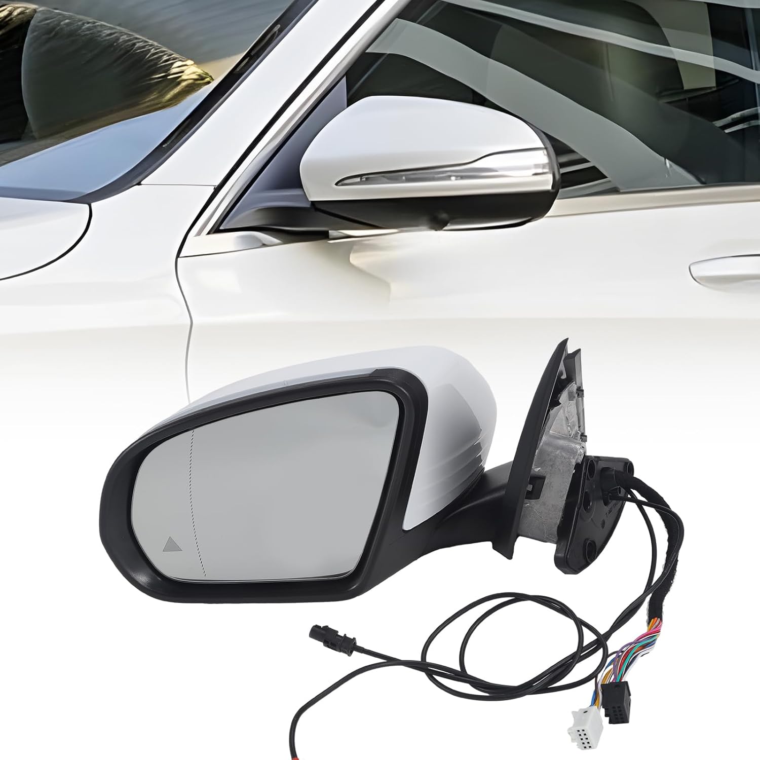 Driver Side View Mirror Assembly Fit For W205 Mercedes Benz C Class C180 C200 C300 C250 2015-2021 With Electrical Folding/Blind Spot/Heated/LED Turning Signal Light/Memory/Puddle Lights (White)