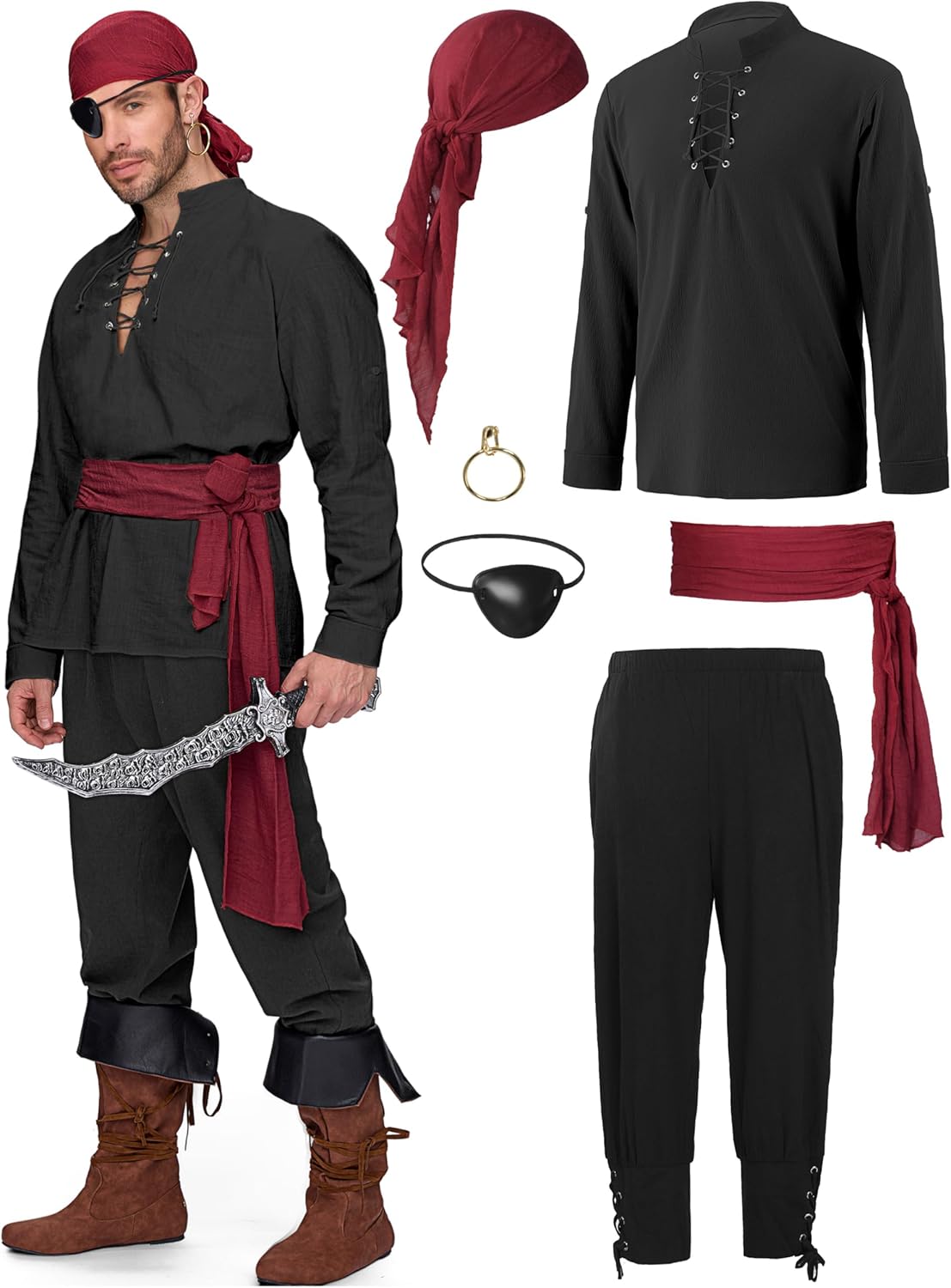 Spooktacular Creations Men Pirate Costume, Adult Halloween Costume Renaissance Medieval Viking Pirate Costume for Cosplay