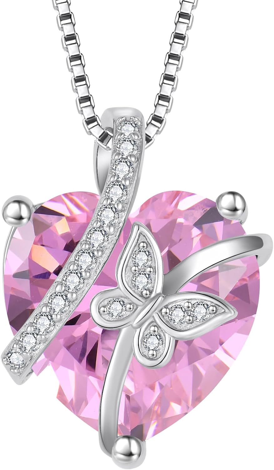 Butterfly Necklace for Women 925 Sterling Silver Heart Birthstone Necklace Jewelry Gifts for Women Her Mom Wife Daughter