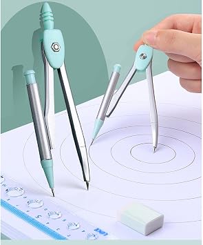 maths set protractor setRuler Set 7Piece Set Student Exam Geometry Set with Protractor Drawing Triangle Eraser Compasses Eraser Ruler for Children School Supplies Math Set Ruler Kit (Color : Blu) ( Co