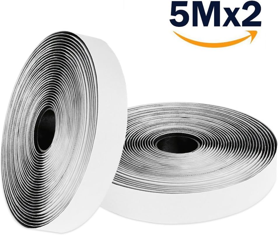 Lnkey 5m*2 Hook and Loop Tape Extra Strong Adhesive Self-adhesive Hook, 20mm wide, Black