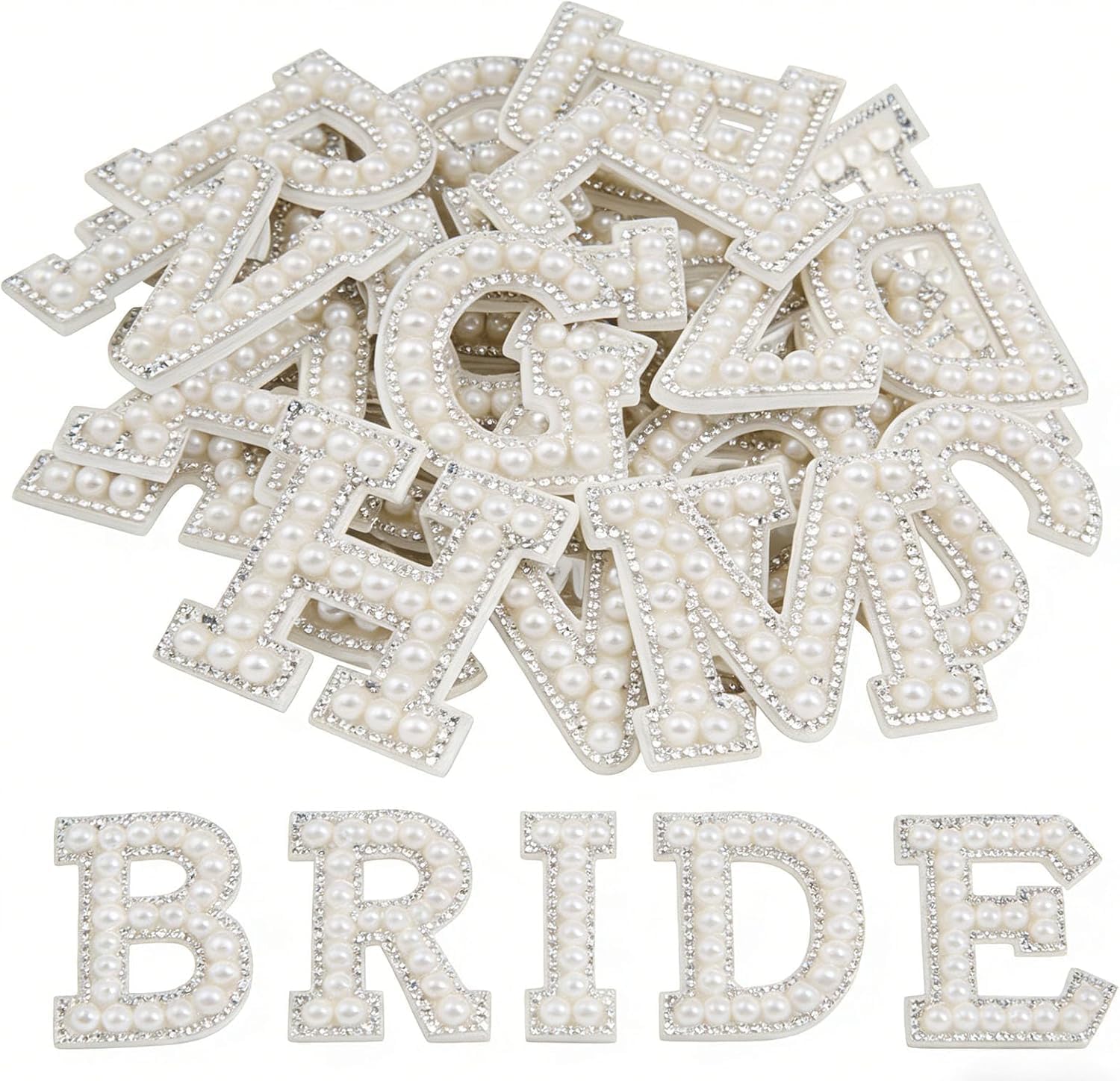 52 Pcs Self Adhesive Pearl Letter Patches, Fyrcomft 2 Sets of A-Z Bling Stick on Rhinestone Letter Stickers Glitter Alphabet Appliques Sticker for DIY Clothes Bags Hats Phone Backpacks, White