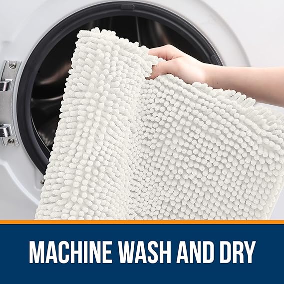 OLANLY Bathroom Rugs 36x24, Extra Soft Absorbent Chenille Bath Rugs, Rubber Backing Quick Dry, Machine Washable Bath Mats for Bathroom Floor, Tub and Shower, Home Decor Accessories, Ivory