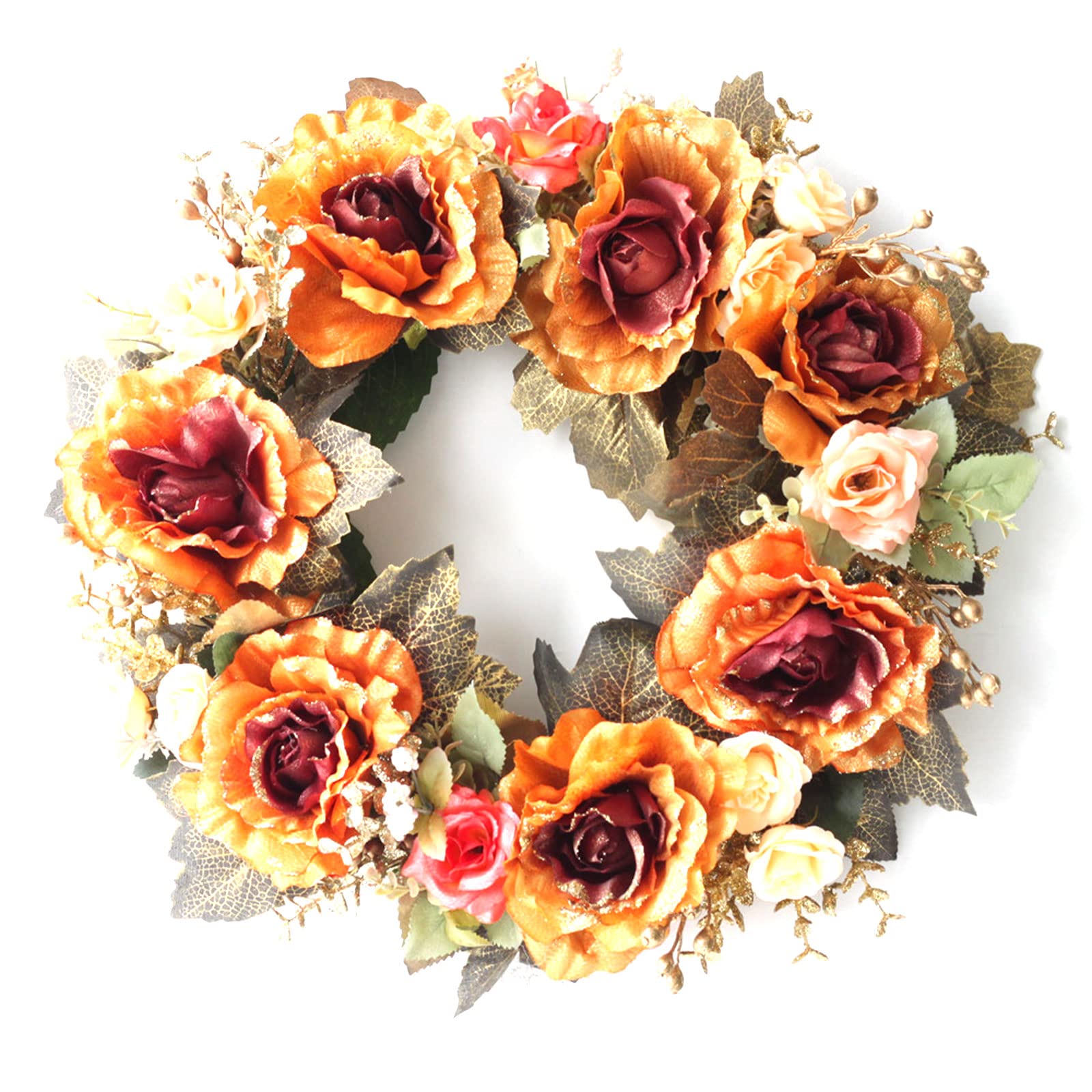 OSNIYAW 35cm / 14 ' ' Golden Rose Flower Wreath Front Door Hanging Ornament Garland Waterproof Wreath Seasonal Holiday Props Decor Decoration Decorations for Classroom Outdoor for Home for Tree for