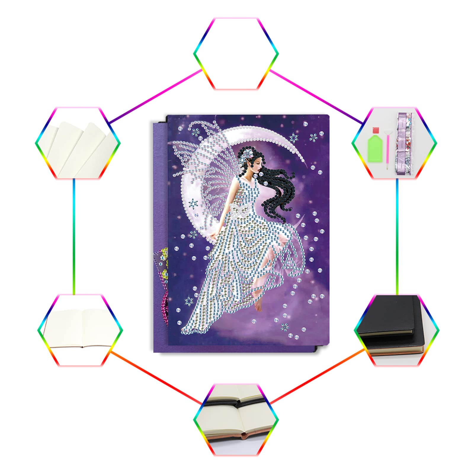 DCIDBEI Diamond Painting Quaderno Set di 2 Taccuino A5 Bambini Blocco Note A5 Diario Segreto Bambina Quaderno Schizzi Diamond Painting Quaderni Fata Farfalla e Fiori Regalo per Adulti