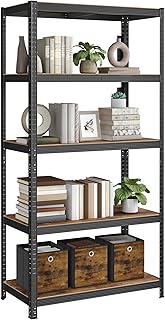 SONGMICS Standregal, Bücherregal, Lagerregal, 5 Ablagen, Küchenregal, Regal, 50 x 100 x 200 cm, bis 600 kg belastbar, verstellbare Ablagen, Industrie-Design, vintagebraun-schwarz GLR050B11
