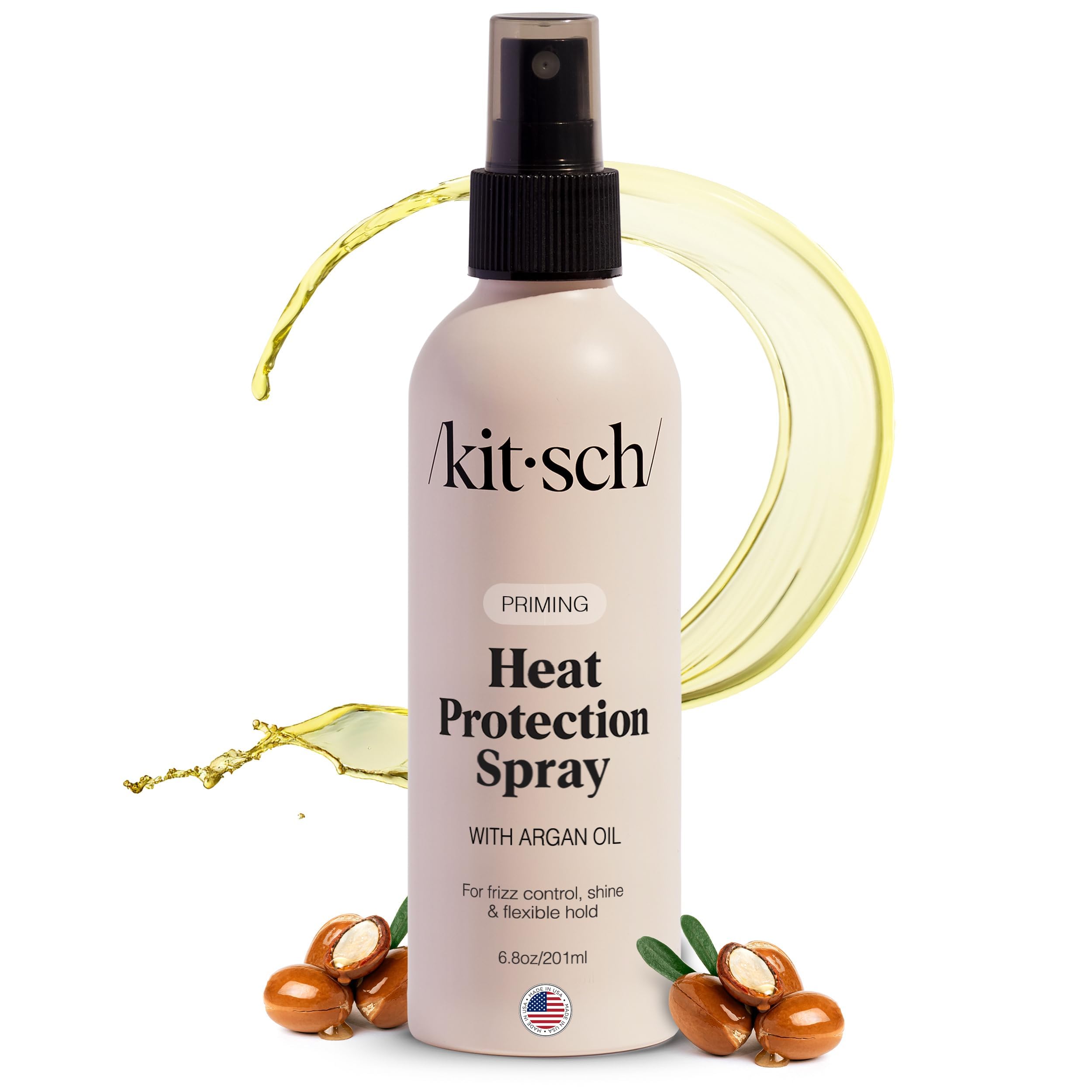 Kitsch Heat Protection Spray for Hair – Heat Protectant for Hair with Argan Oil – Styling Hair Spray for Frizz Control, Shine & Damage Protection – Protects Strands | Ideal Gifts for Women – 6.8oz