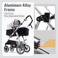 Vista 4 de Cochecito de bebé, asiento reversible 2 en 1 para niños pequeños con modo cesta, cochecito infantil plegable con toldo, freno de un botón, mango Gris