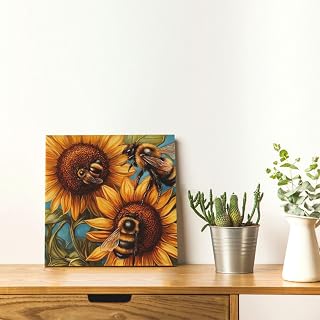 KCNDFOEPAV Decorative Painting Wall Art for Living Room Sunflower Bees Canvas Paintings Artwork for Walls Modern Wall Decor Posters Abstract Pictures for Hallway Office