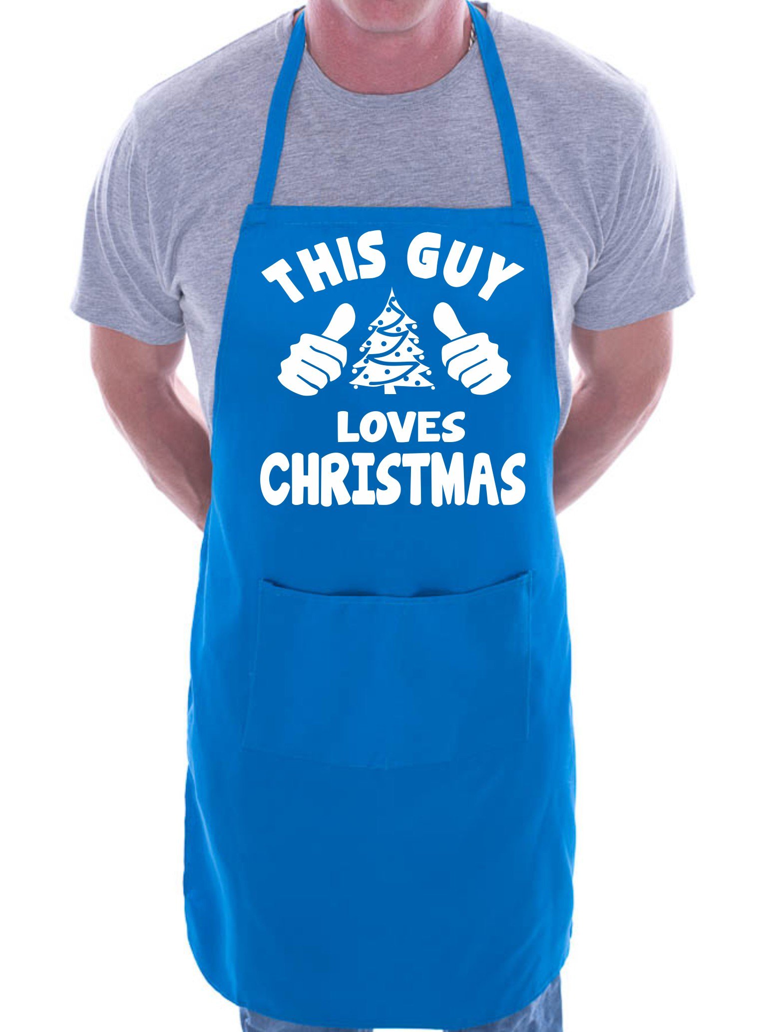 Print4U This Guy Loves Christmas Santa BBQ Cooking Funny Novelty Apron Blue