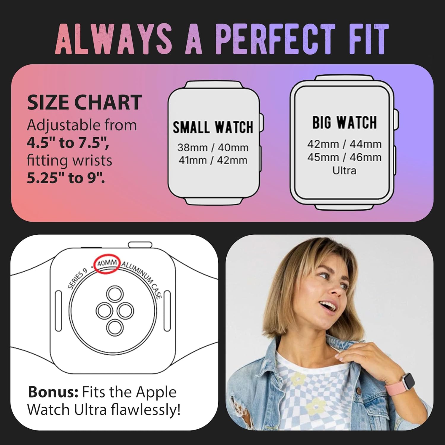 Braxley Bands for Apple Watches - Stretchy and Washable - Adjustable with Apple Watch Bands for Women & Men - Compatible with Apple Watch Series SE Ultra 9 8 7 6 5 4 3 2 1