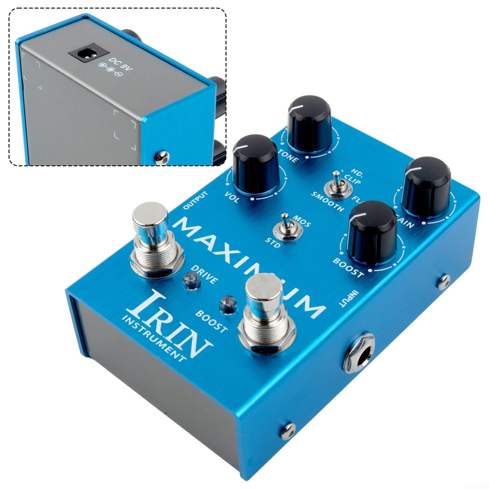 Pedal distorsionador de guitarra de aluminio con regulador de ganancia(B)