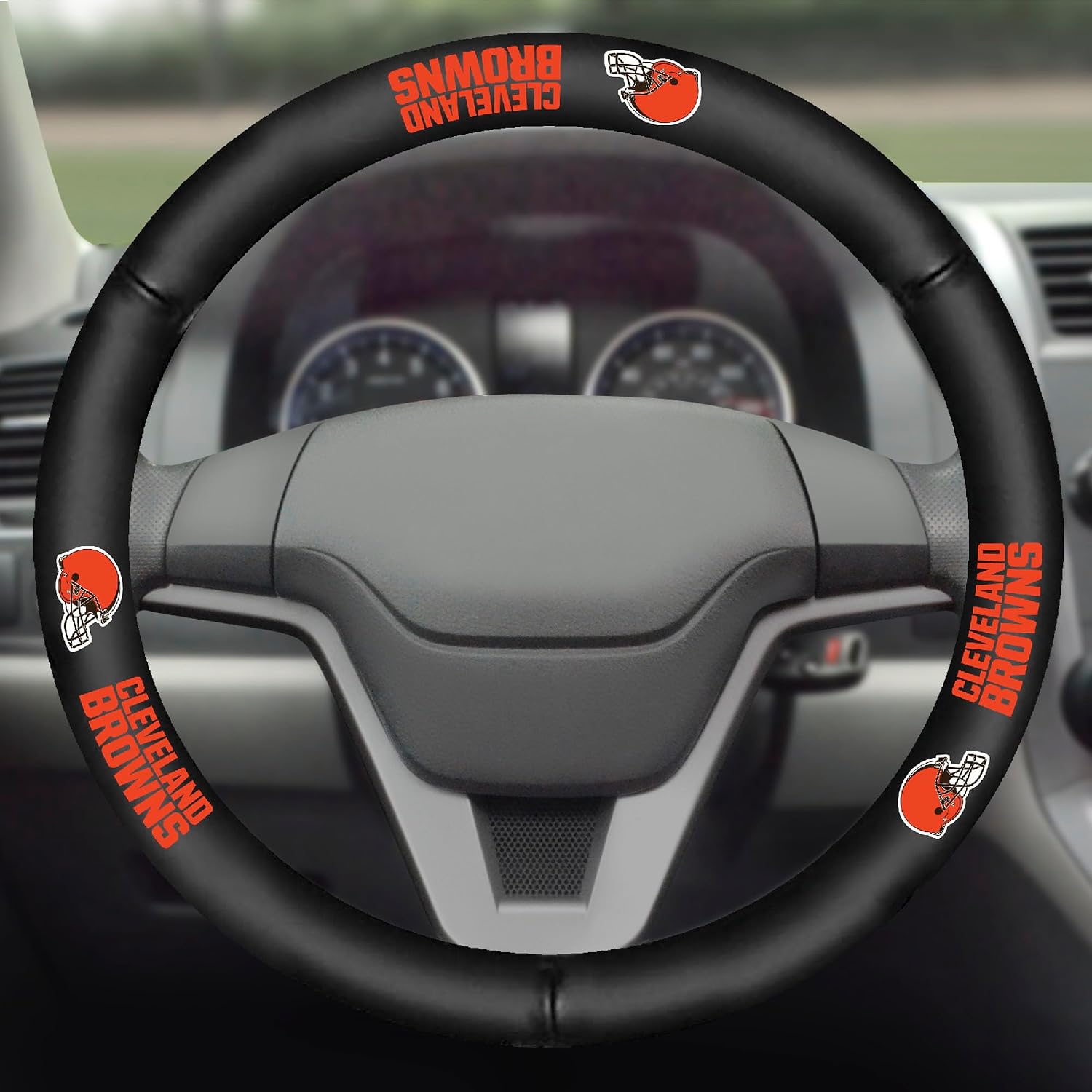 FANMATS 40496 NFL - Cleveland Browns Genuine Leather Steering Wheel Cover | Black 15"x15"
