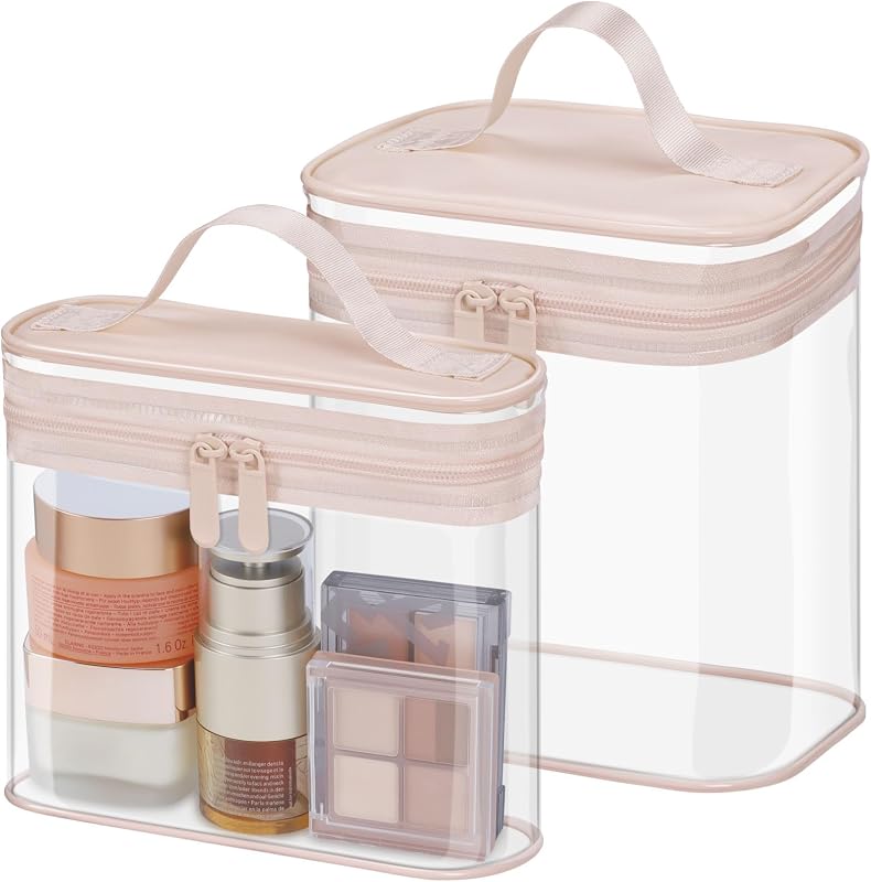 PACKISM Kit com 2 nécessaires transparentes rosa para viagem