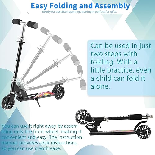 Miniatura 6 de Scooter for Kids with Light up Wheels, 3 Adjustable Levels, Rear Brake