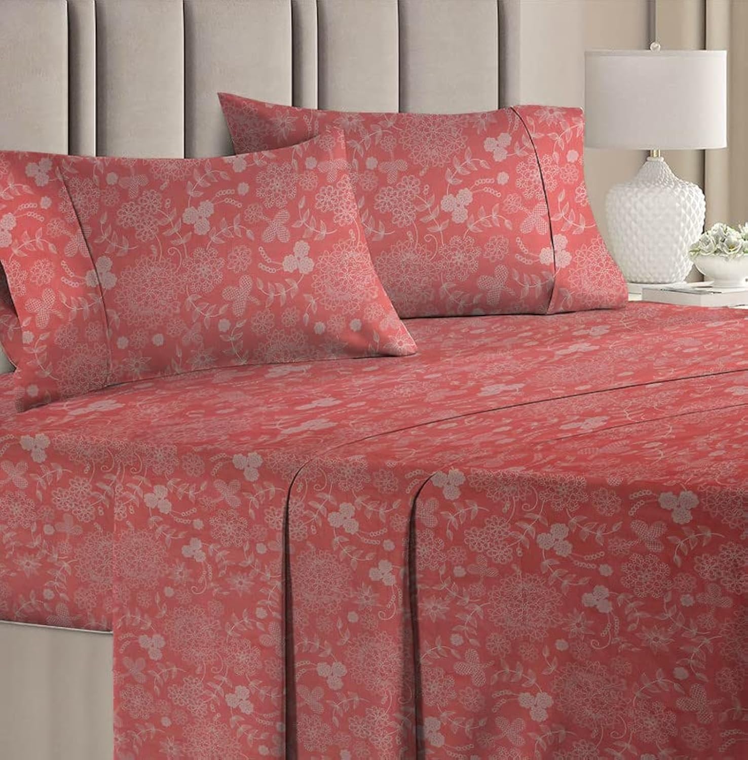 BSB HOME Aspire Collections 100% Microfiber Feel Double/Queen Size Bedsheets with 2 Pillow Covers Cotton, 150tc Floral Pink Bedsheets for Double Bed Microfiber (7ft X 7ft)