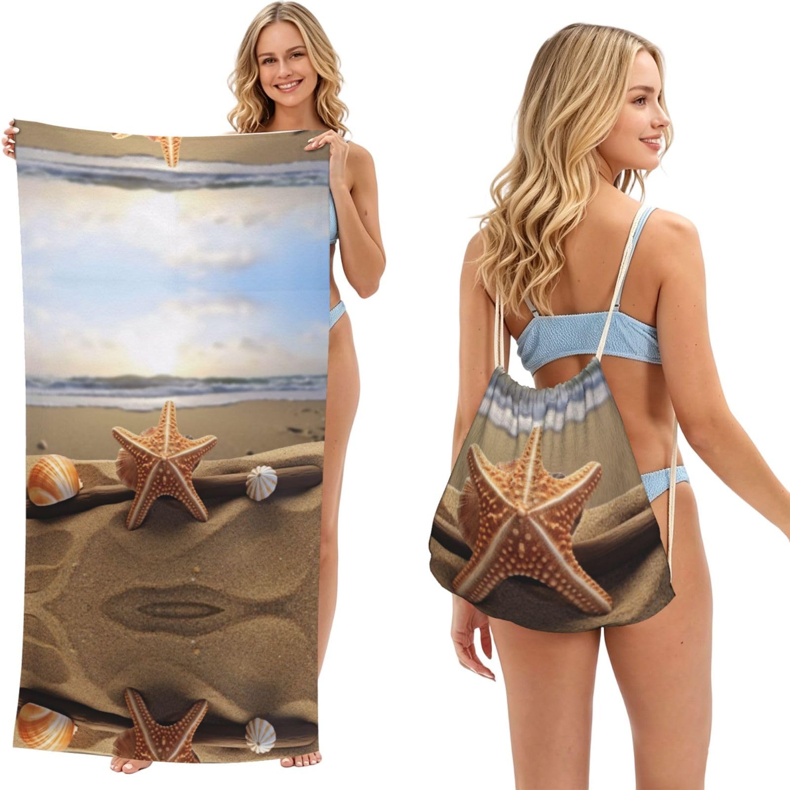 EZDLOWVBA Beach Theme Print Beach Towel Backpack 2 In 1 Summer Large Lightweight Beach Towel - Multifunctional Ship Pattern Towel Bag For Storage,Sport