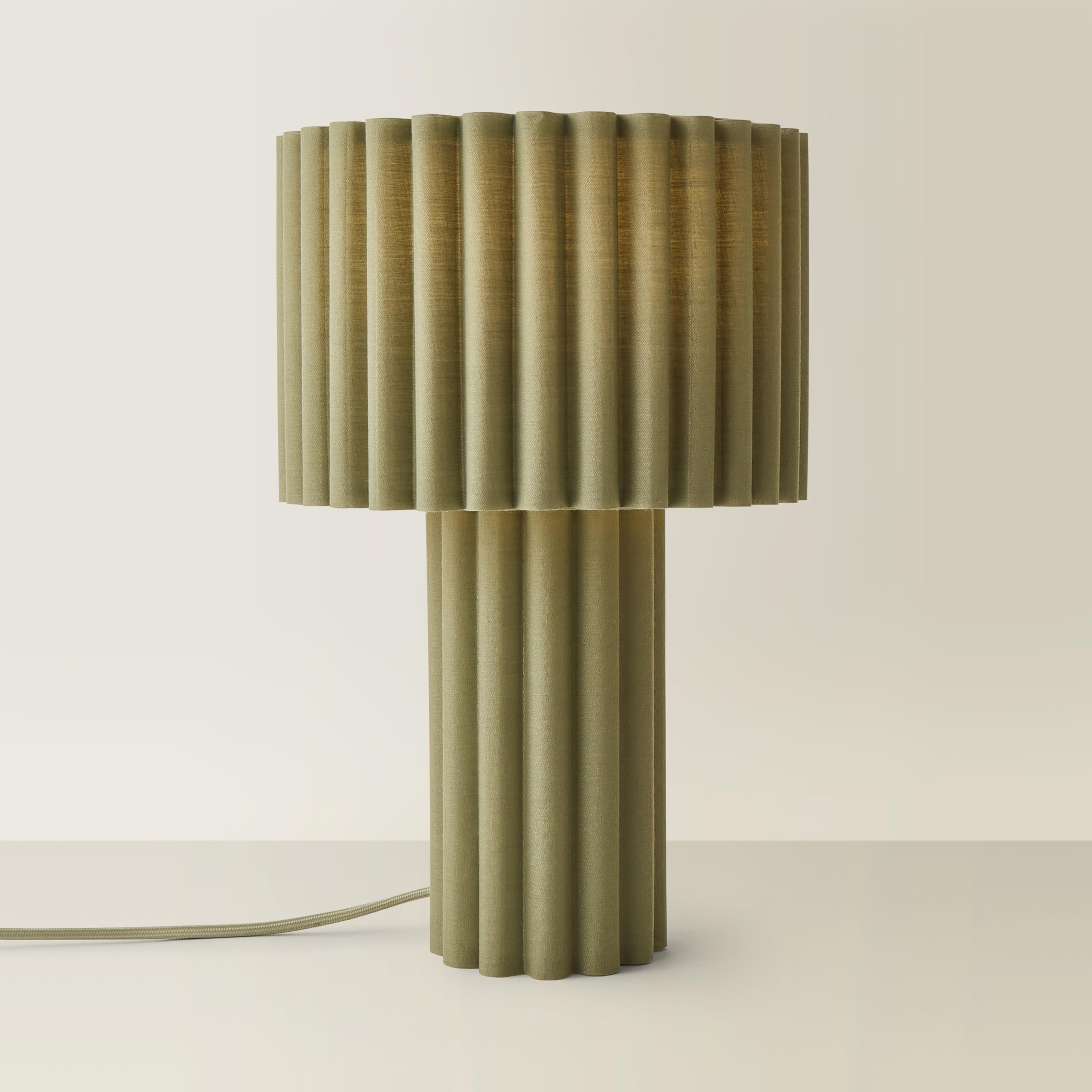 Valuelights Green | Lenny Moss Drum Lamp Shade Colour Drench Ribbed Full Fabric Table Lamp | Table Lamps, Home Décor & Improvement Essential