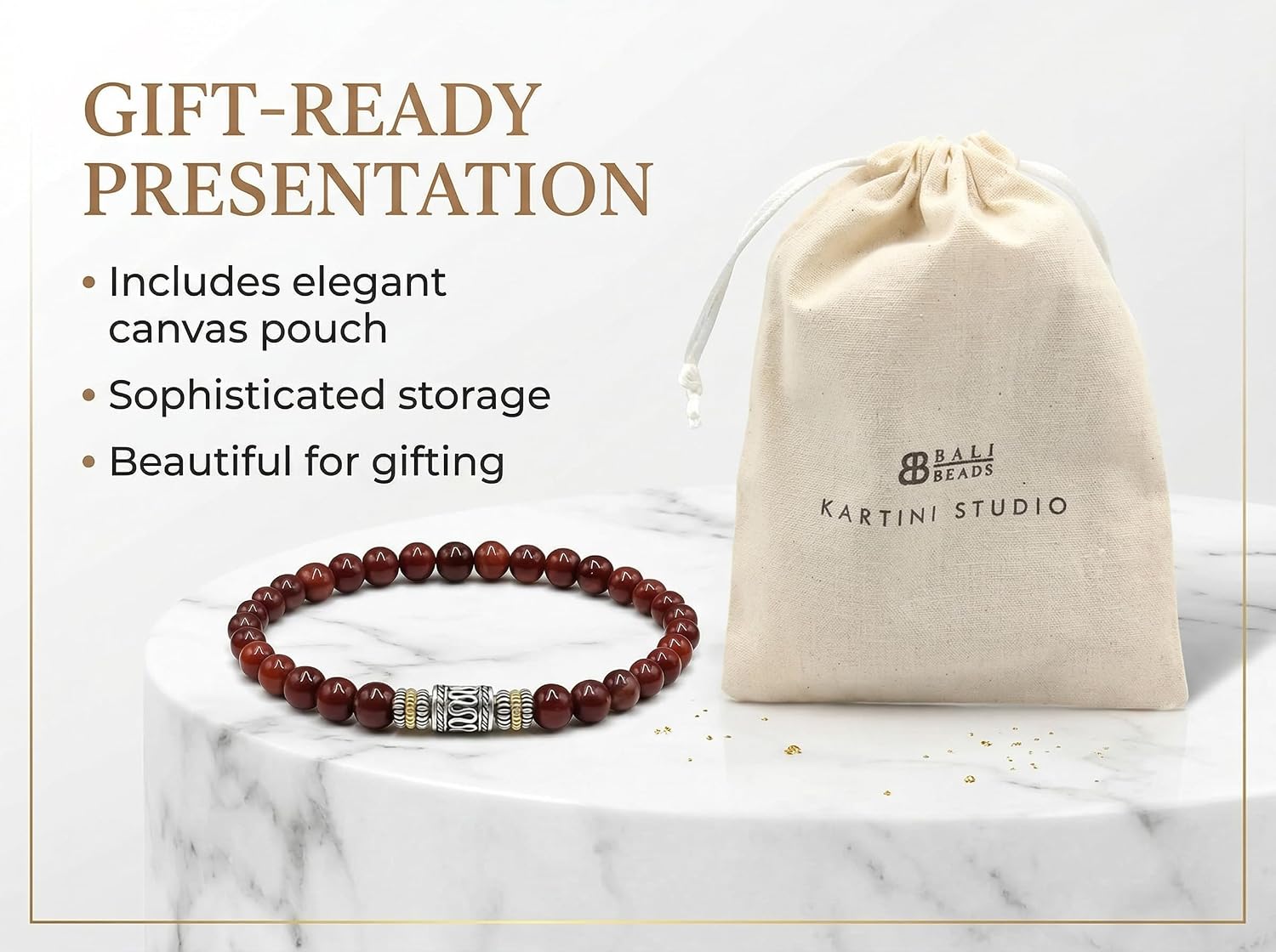 Kartini Studio Apple Jasper Bracelet, Red Jasper and Sterling Silver Beads Bracelet, Bead Jewelry for Men